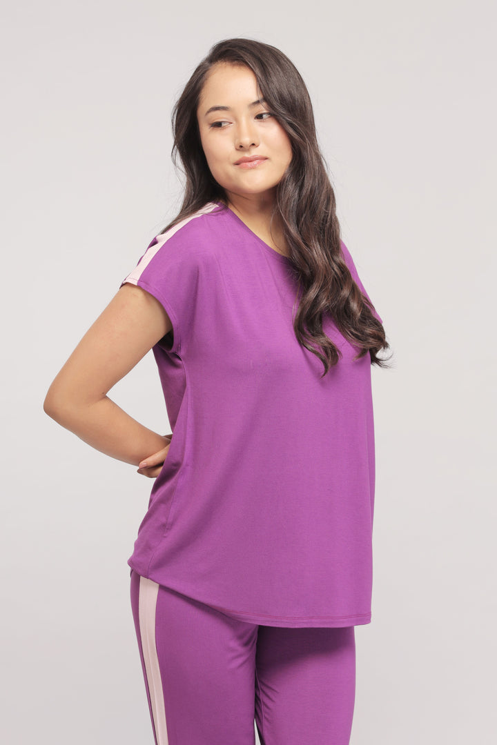 Royal Purple Top with Pink Stripe