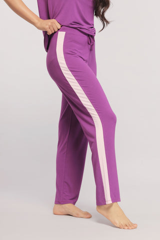 Royal Purple Lounge Pants with Pink Stripe