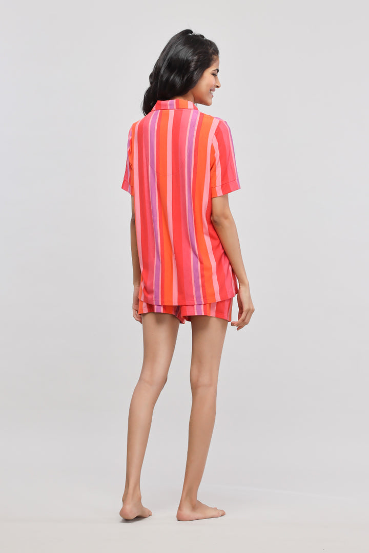 Stylish Red Stripe Shorts Set for casual summer wear.