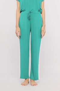 Cozy green lounge pants with white stripe for comfortable wear.