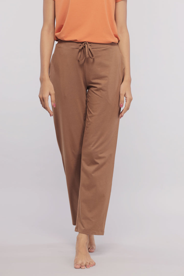 Home Brown Straight Supima® Lounge Set featuring comfortable drawstring pants.