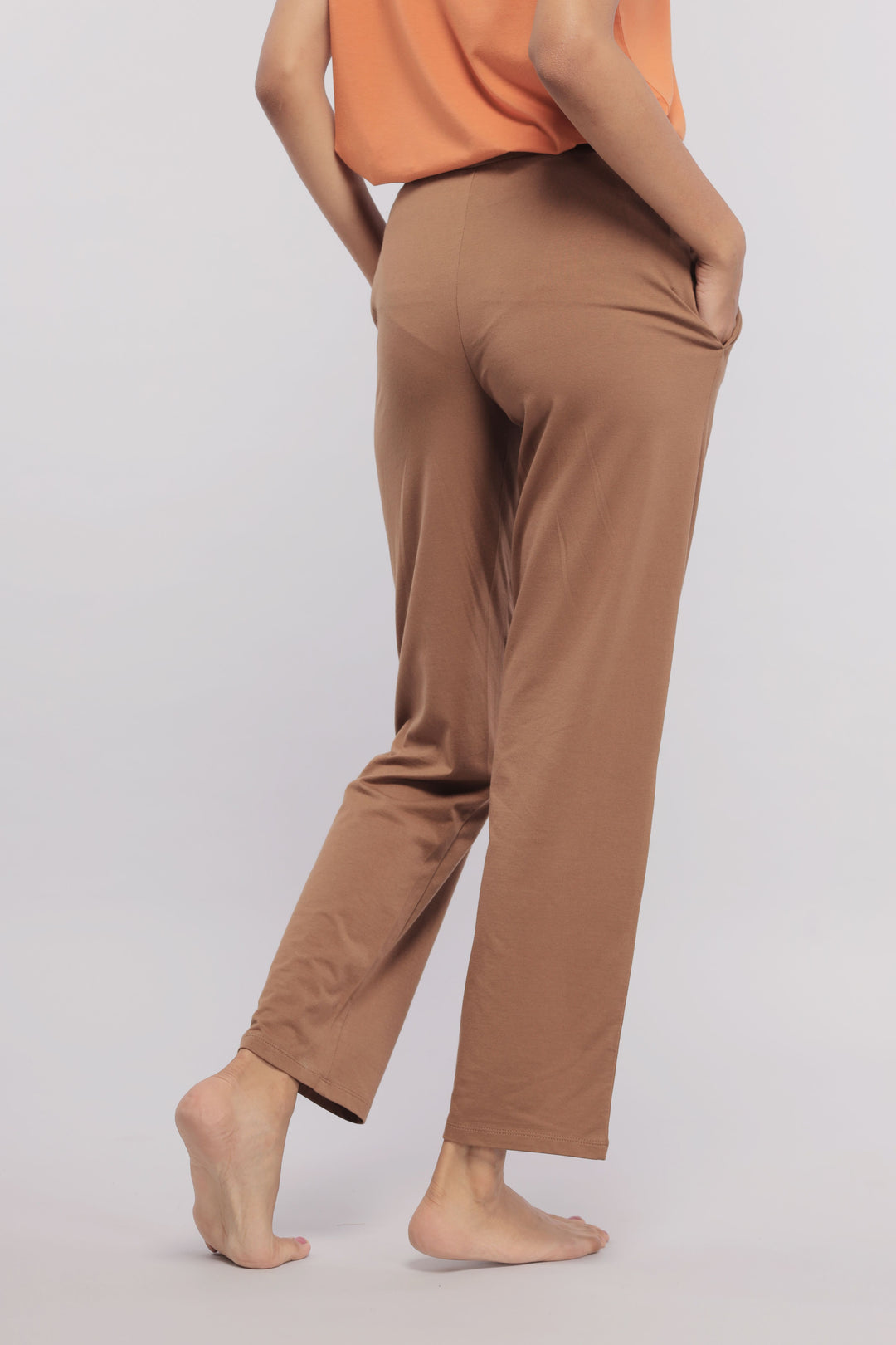 Brown Supima® lounge set with straight-cut pants and relaxed fit.