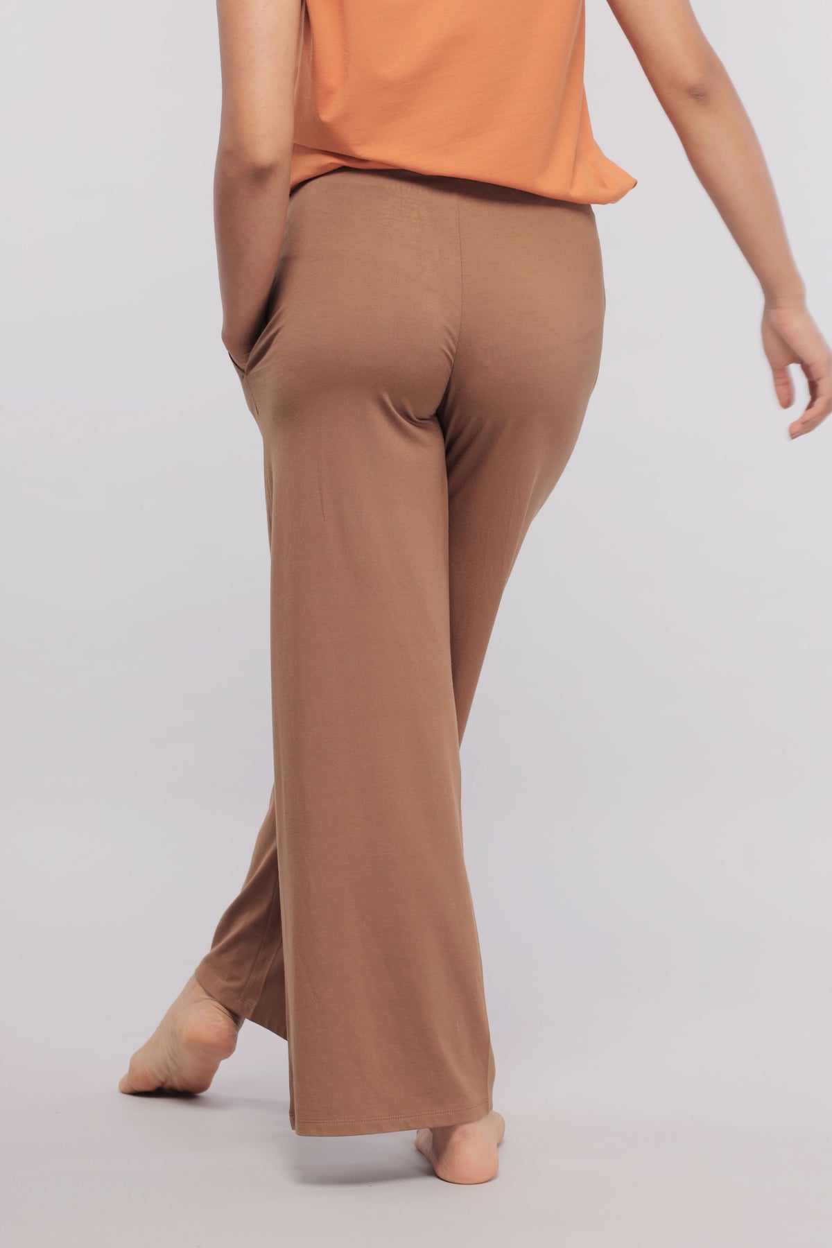 Brown flared Supima® lounge pants for comfortable home wear.