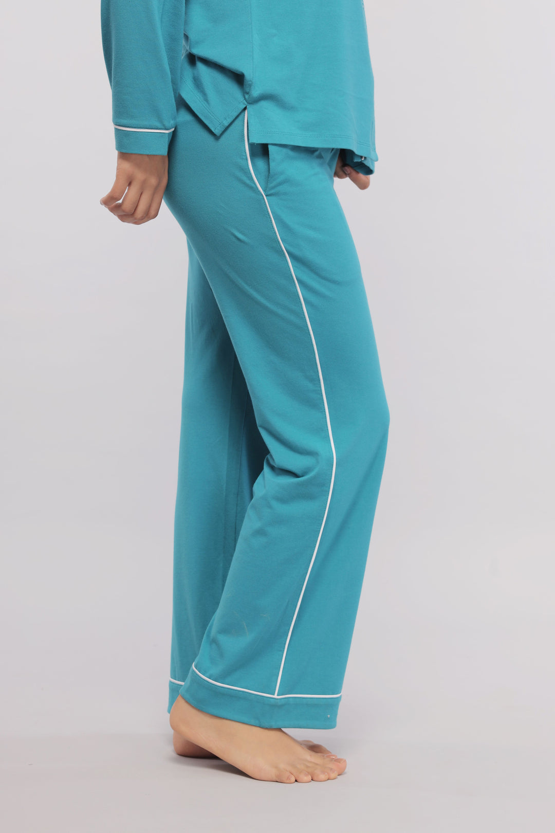 Teal Full Sleeve Button Down Pajama Set