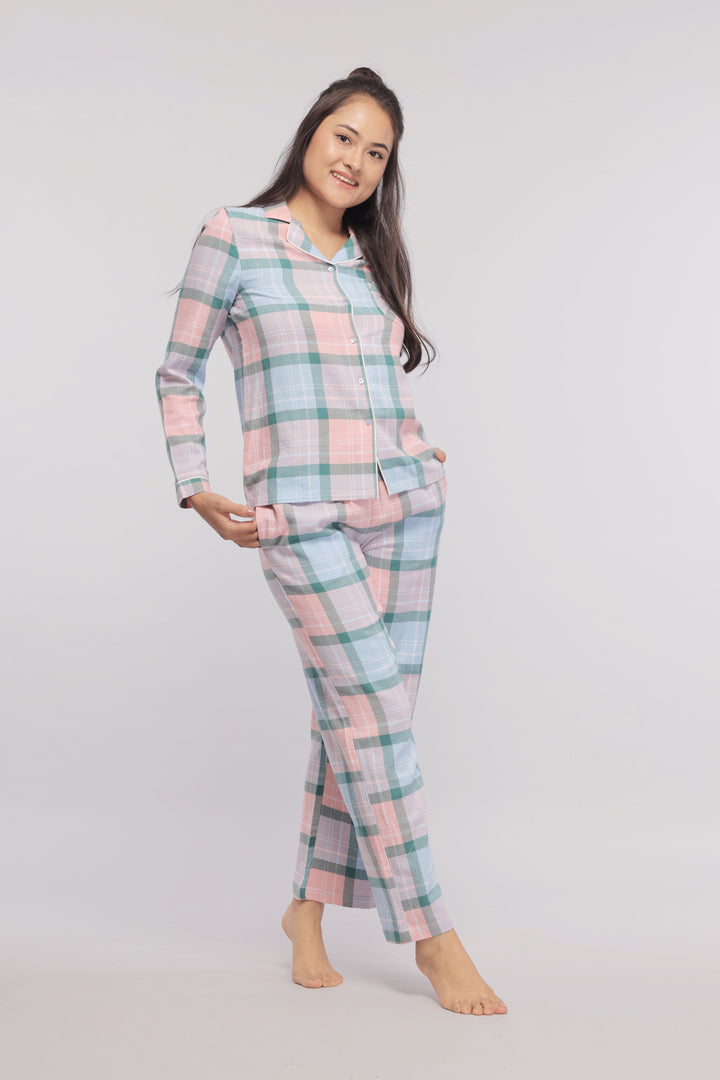 Plaid flannel pajama set for cozy and stylish sleepwear.