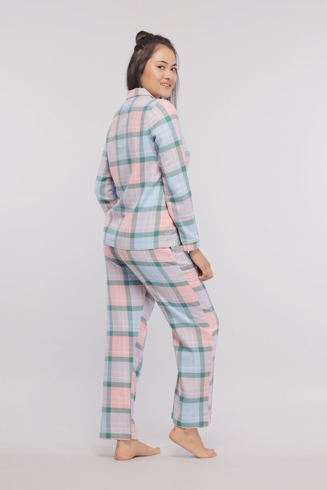 Plaid flannel pajama set for comfortable and stylish loungewear.