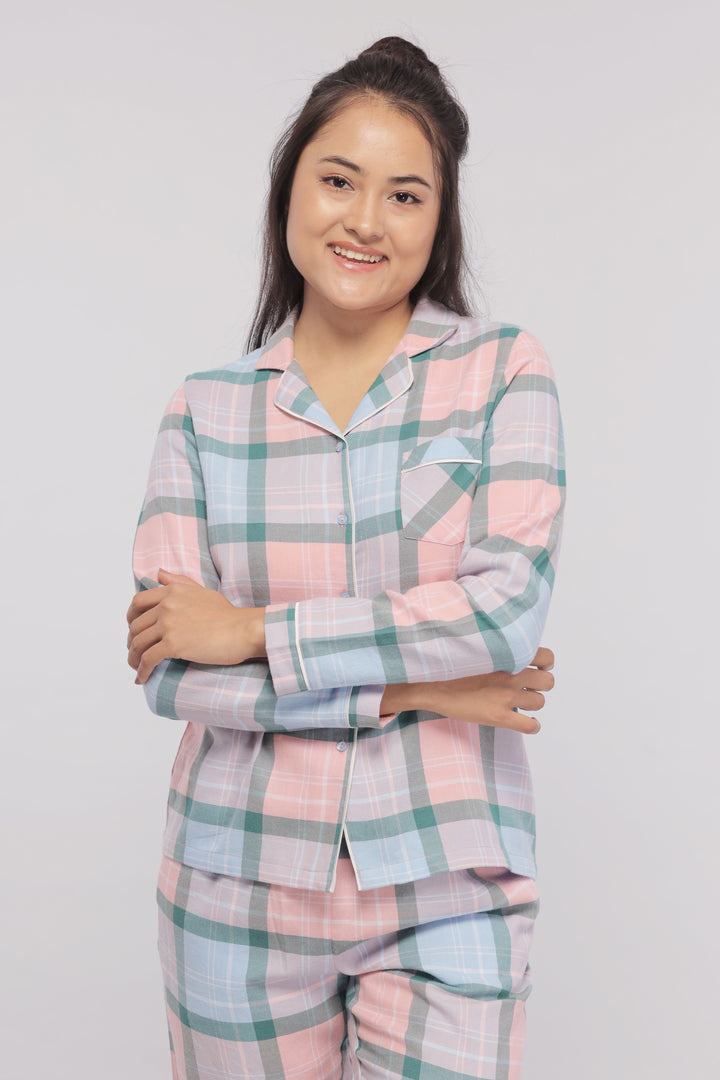 Plaid flannel pajama set for cozy and stylish sleepwear.