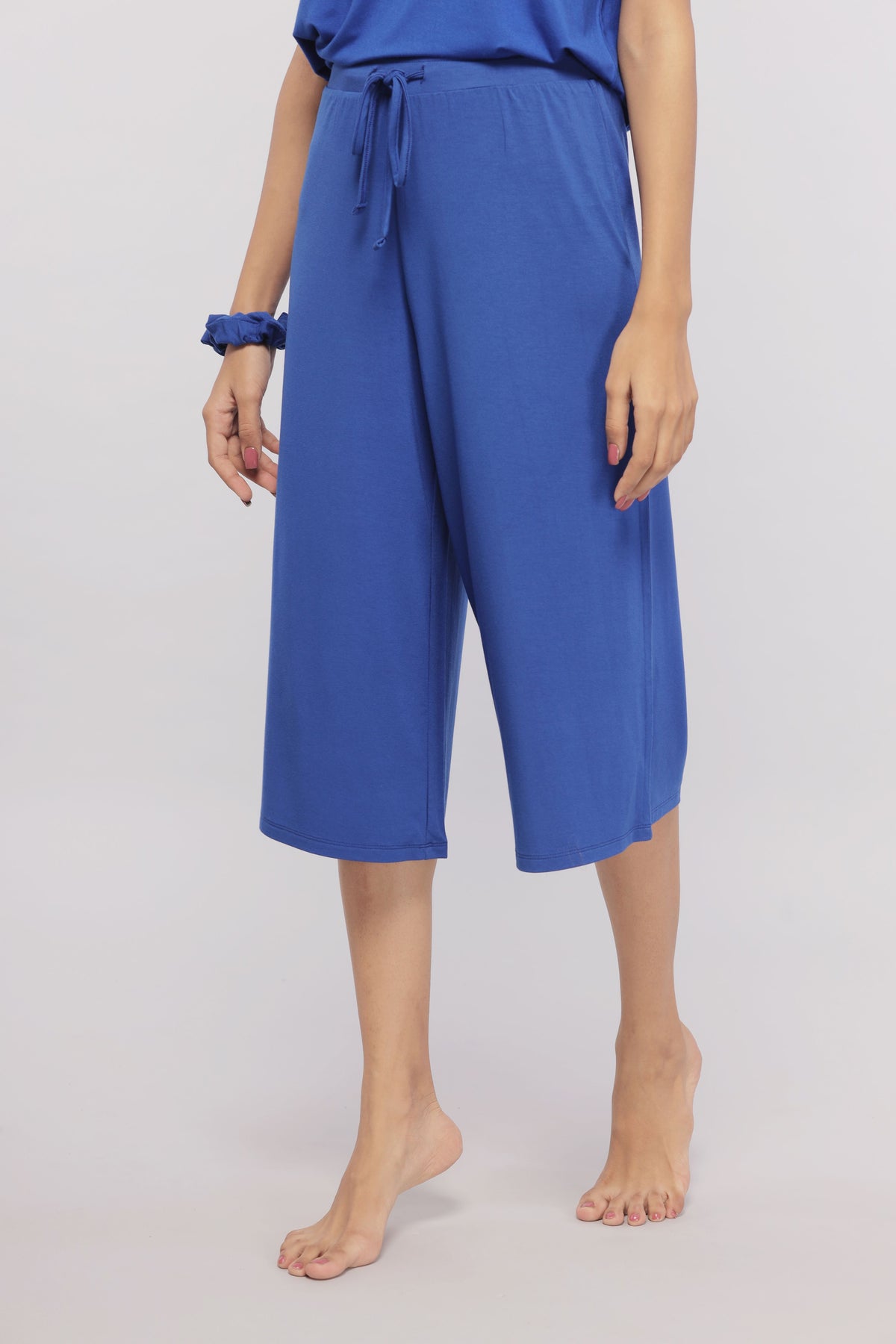 "True Blue Culottes with drawstring, stylish and comfortable for everyday wear."