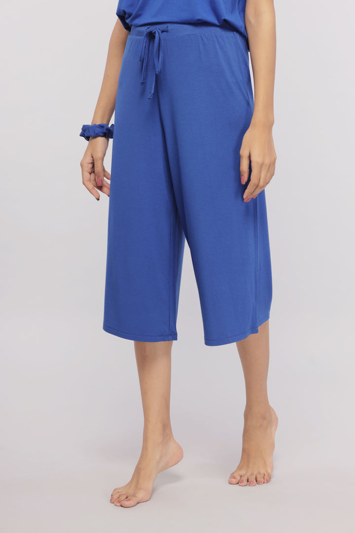 "True Blue Culottes with drawstring, stylish and comfortable for everyday wear."