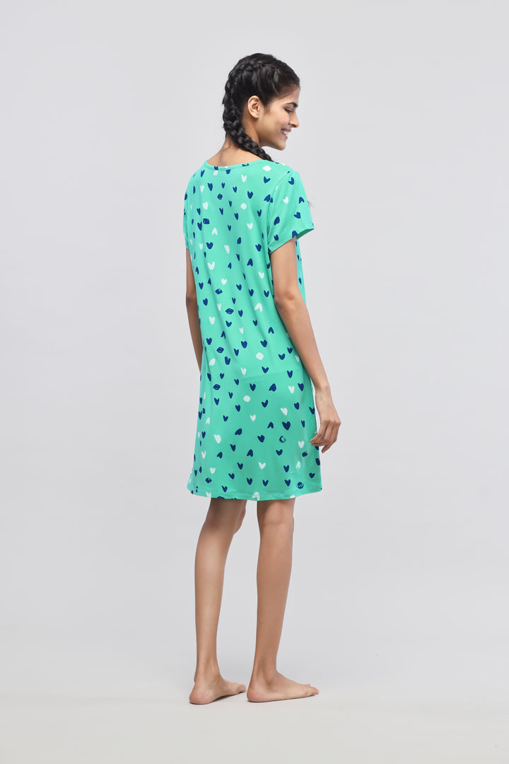 Heartsy Short Dress with heart print, stylish and comfortable summer wear.