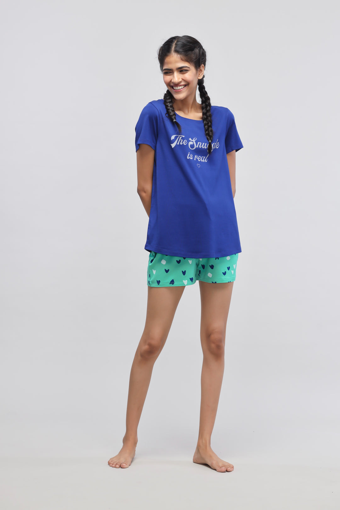 Snuggle is real Blue Shorts Set