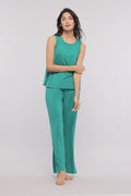 Green Flared Lounge Pants with Side Slits