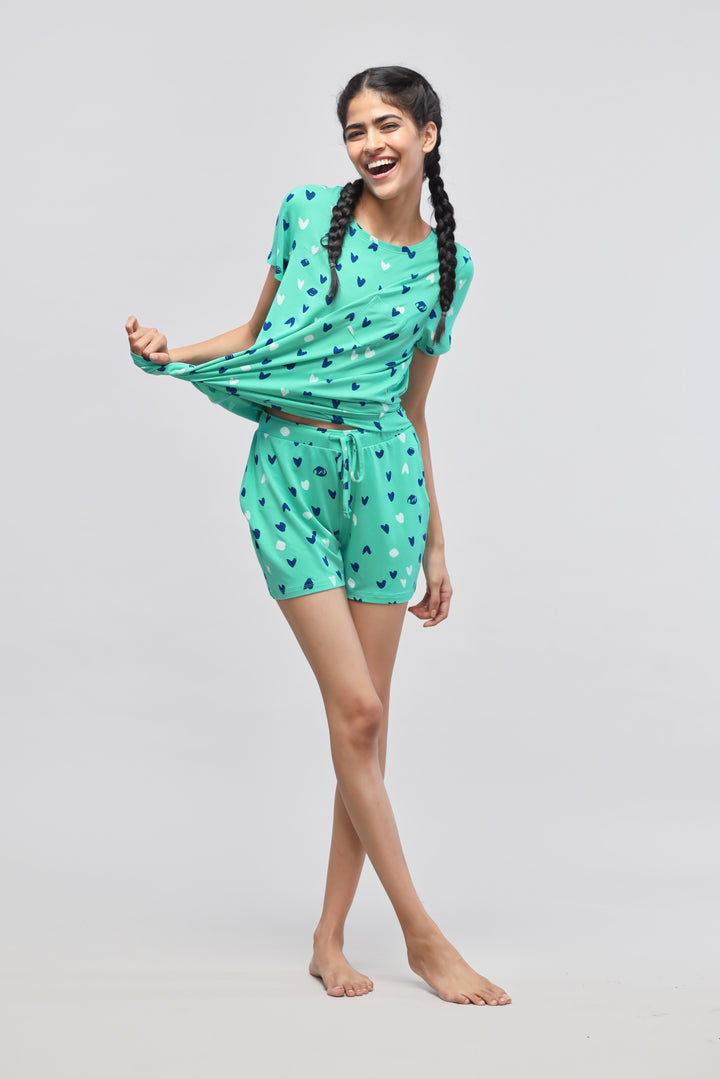 Stylish Heartsy shorts set for comfortable and chic lounging.