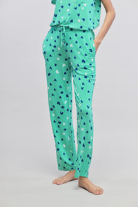 Heartsy Pajamas in mint green with heart patterns, stylish and comfortable.
