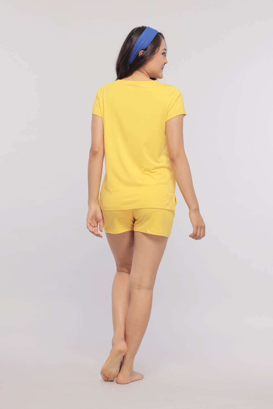 Sunny Lime Supima® Shorts Set in vibrant yellow on model.