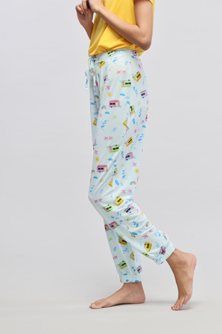 "Colorful Voyager Cuffed Pajama perfect for comfortable lounging."