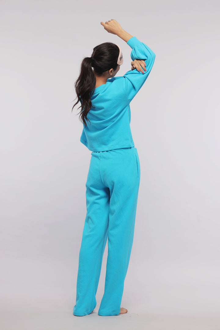 Aqua Terry Travel Loungers in stylish blue, perfect for comfort.