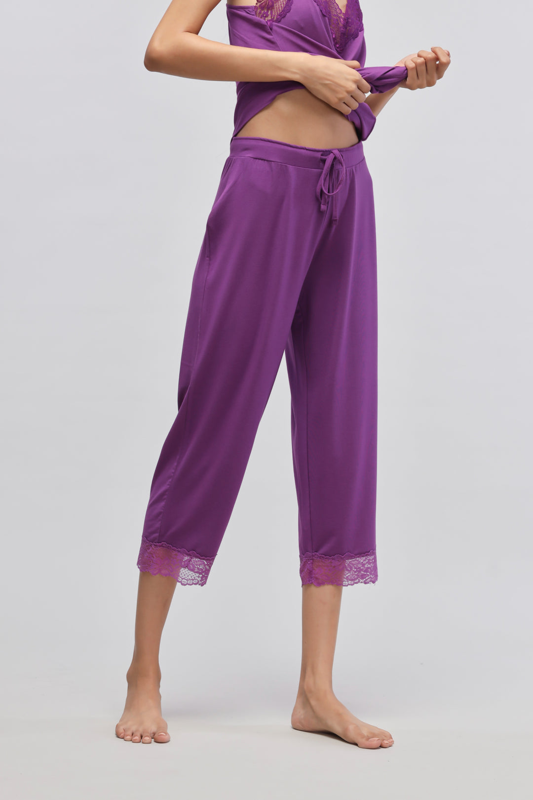 Dreamy Purple Lace Capri Set