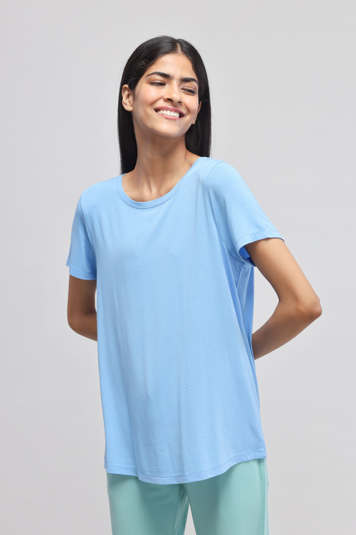 Summer Blue Round-Neck Top