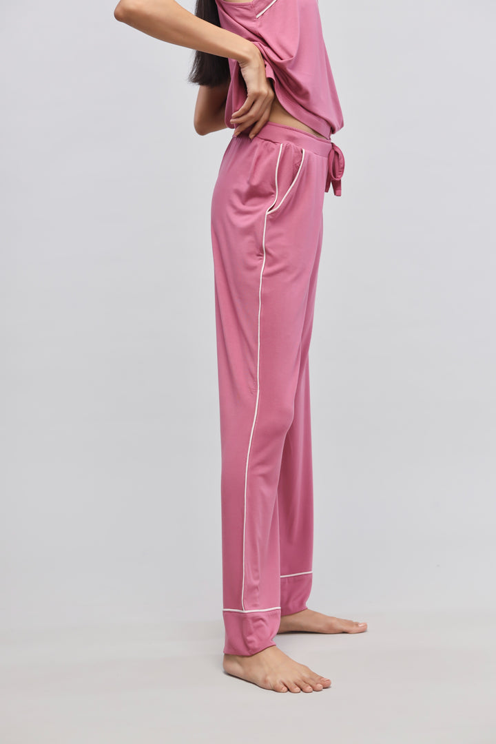 Rosy Pink Piping Pajamas