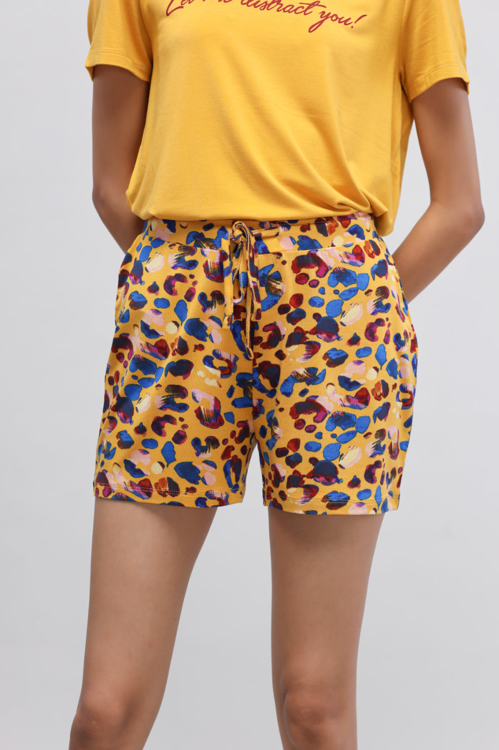 Safari Modal Shorts Set in vibrant leopard print design.