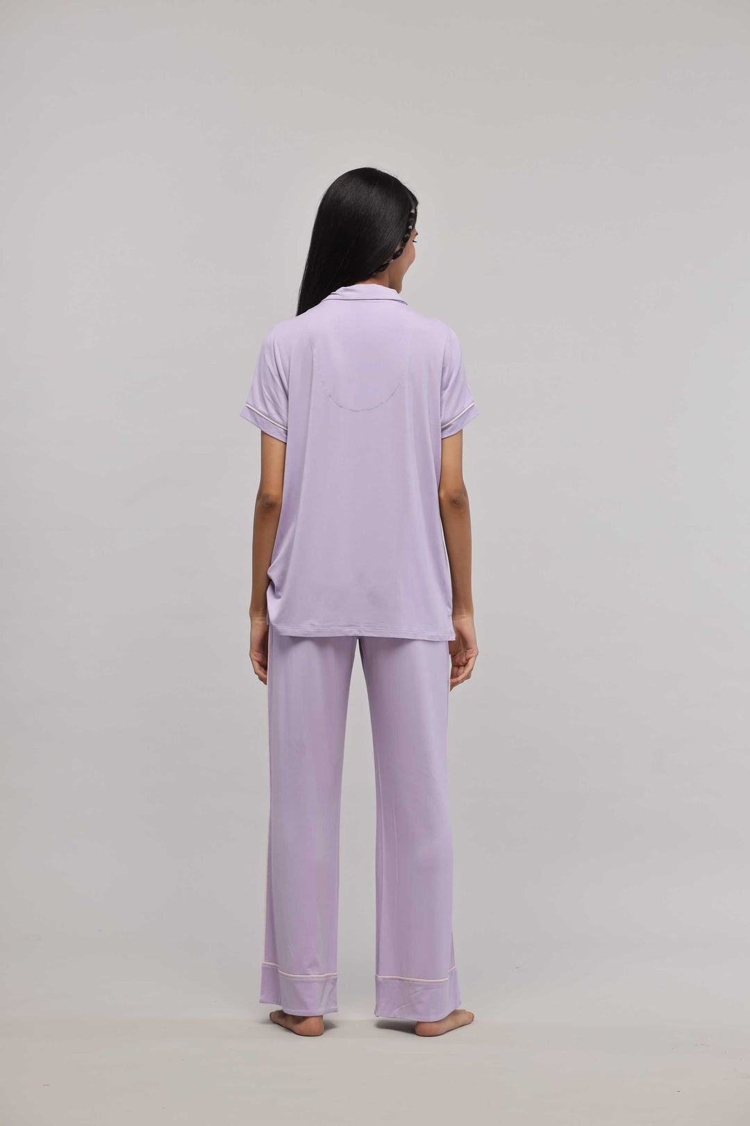 Lavender Piping Pajama Set with Half Sleeve Top