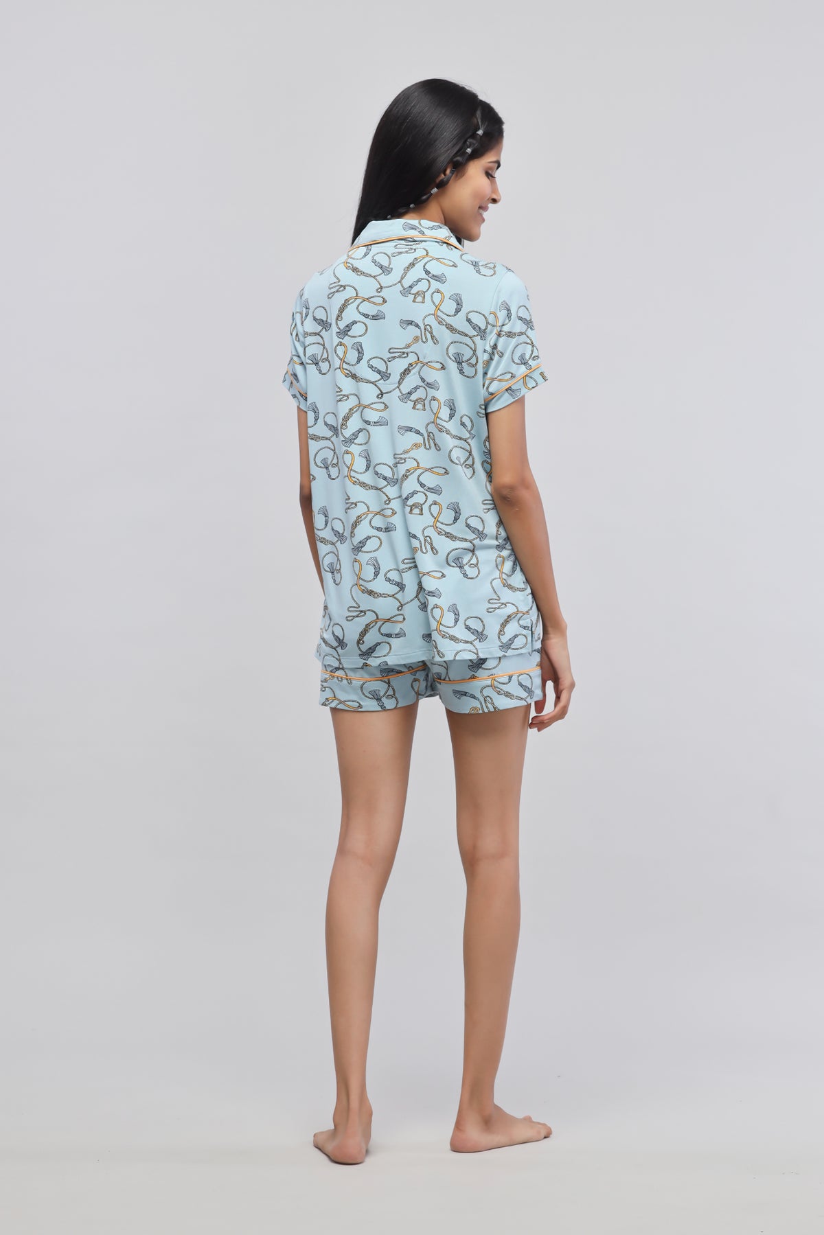 Rope printed half sleeve shorts set for comfortable loungewear.