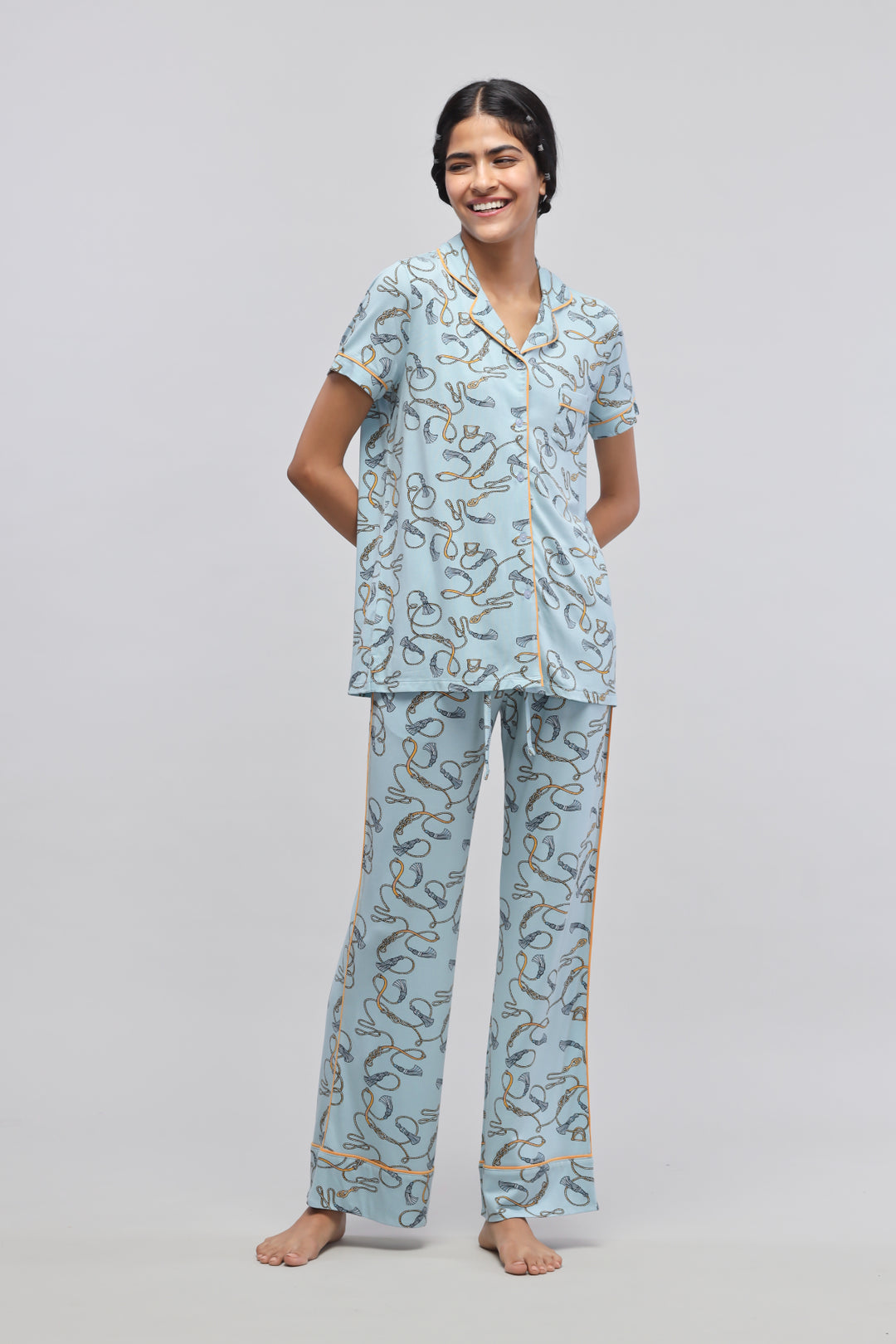 Rope Prined Half Sleeve Pajama Set - Main Image