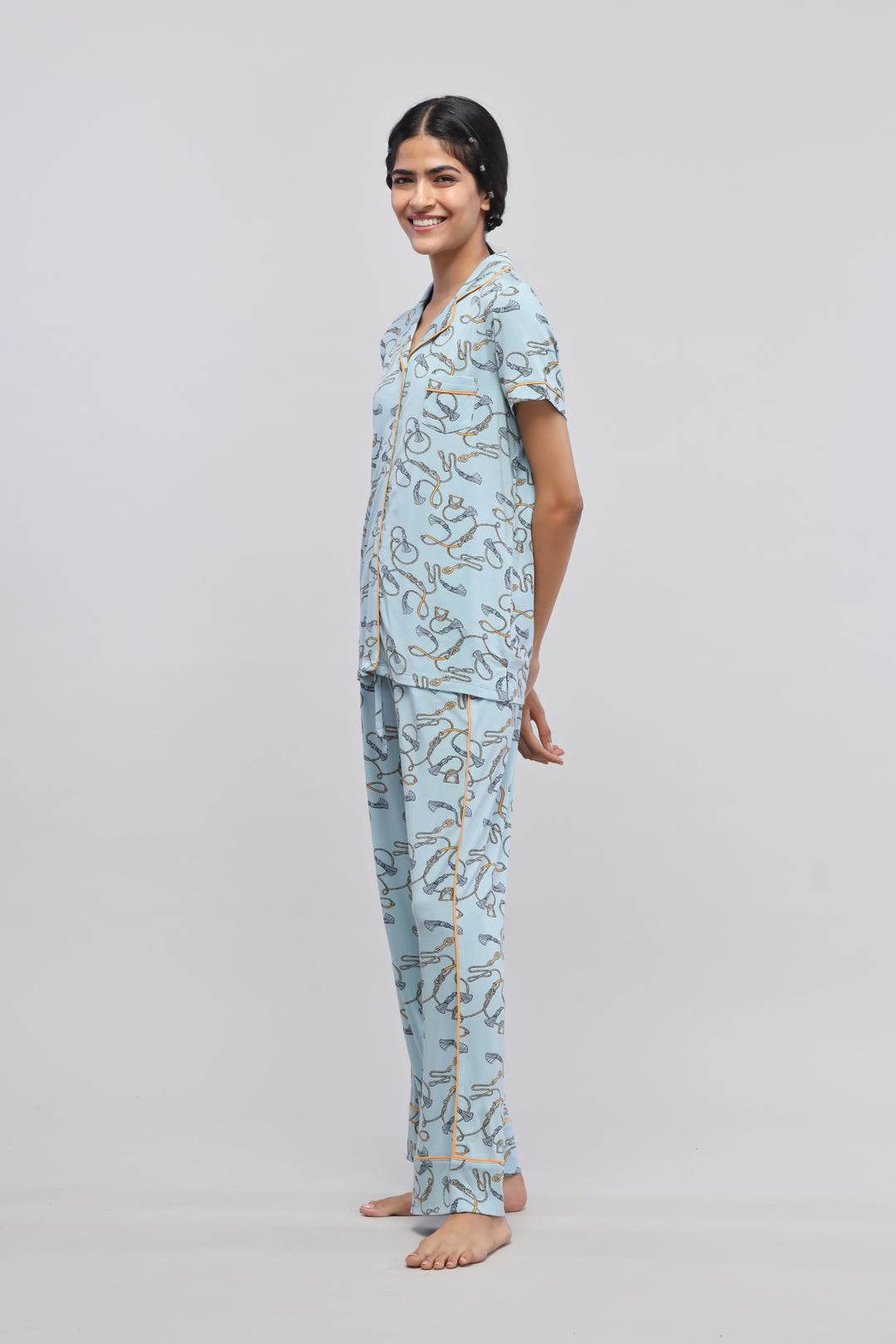 Rope printed half sleeve pajama set for stylish and comfortable sleepwear.