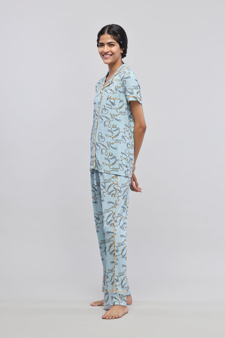 Rope printed half sleeve pajama set for stylish and comfortable sleepwear.