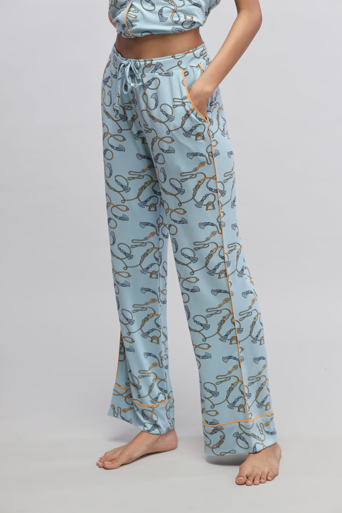 Rope printed pajamas in light blue with stylish design.