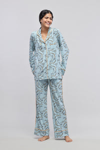 Rope printed full sleeve pajama set for stylish relaxation.