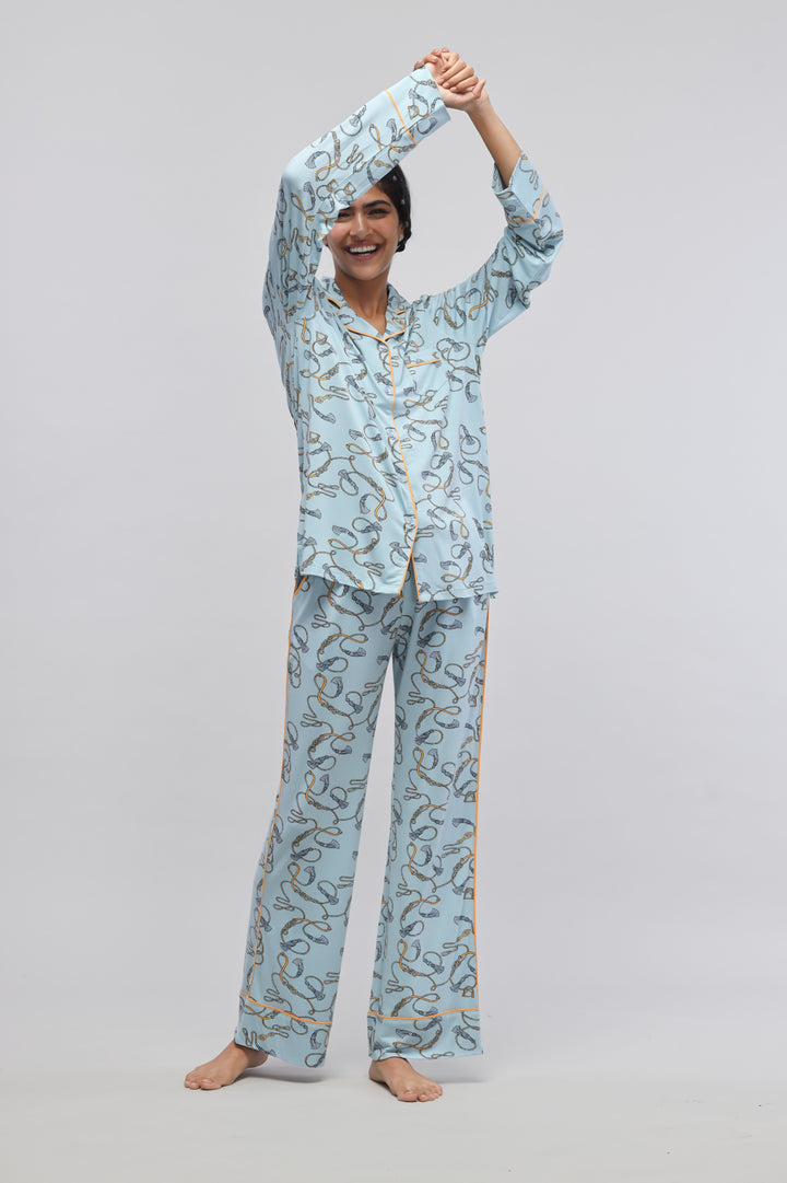 Rope printed full sleeve pajama set for comfortable lounging.