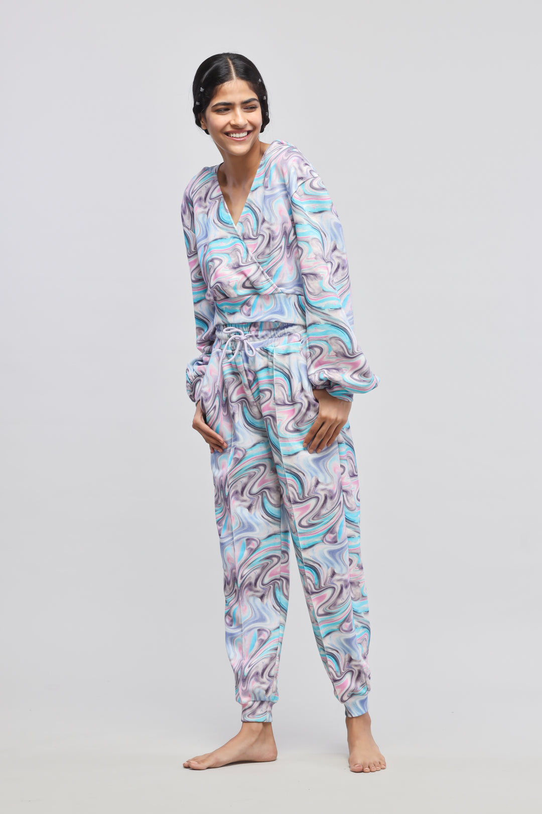 Colorful Fluid Terry Joggers styled with a relaxed fit and playful design.