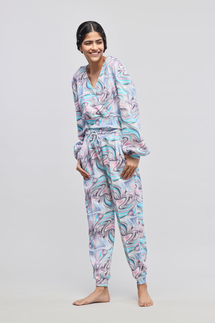 Colorful Fluid Terry Joggers styled with a relaxed fit and playful design.