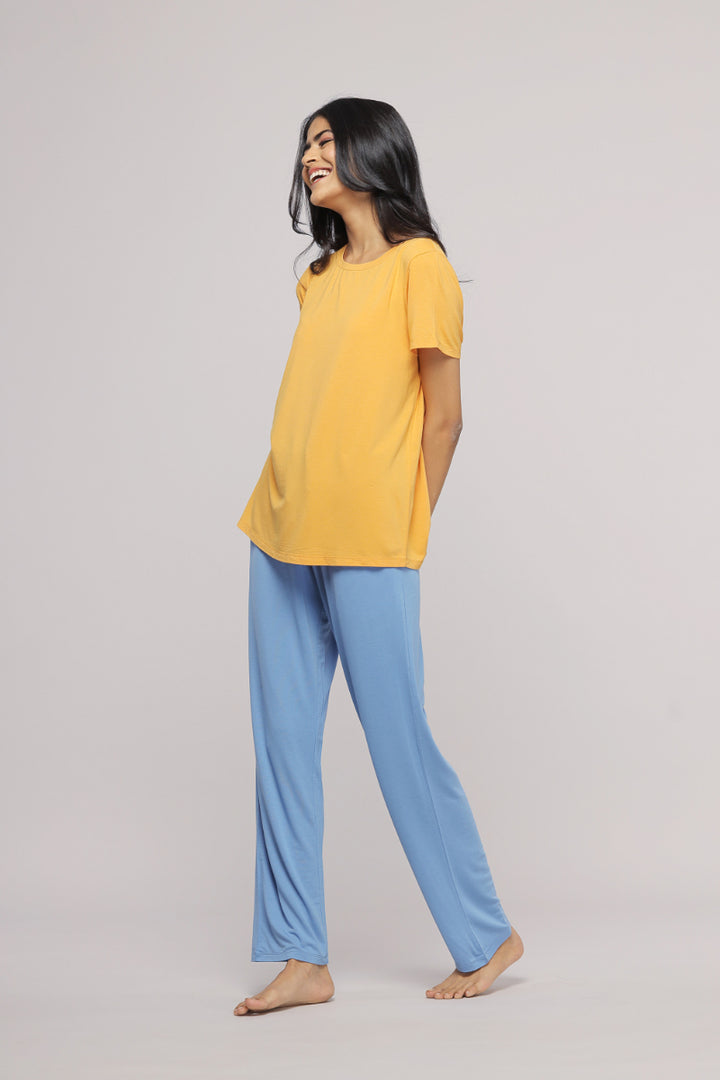 Cozy blue straight lounge set for comfort and style.