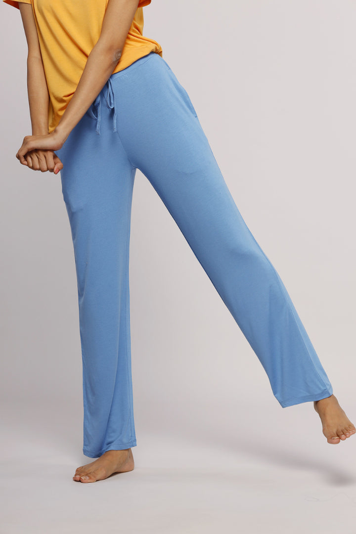 Cozy blue straight lounge set with comfortable fit and stylish design.