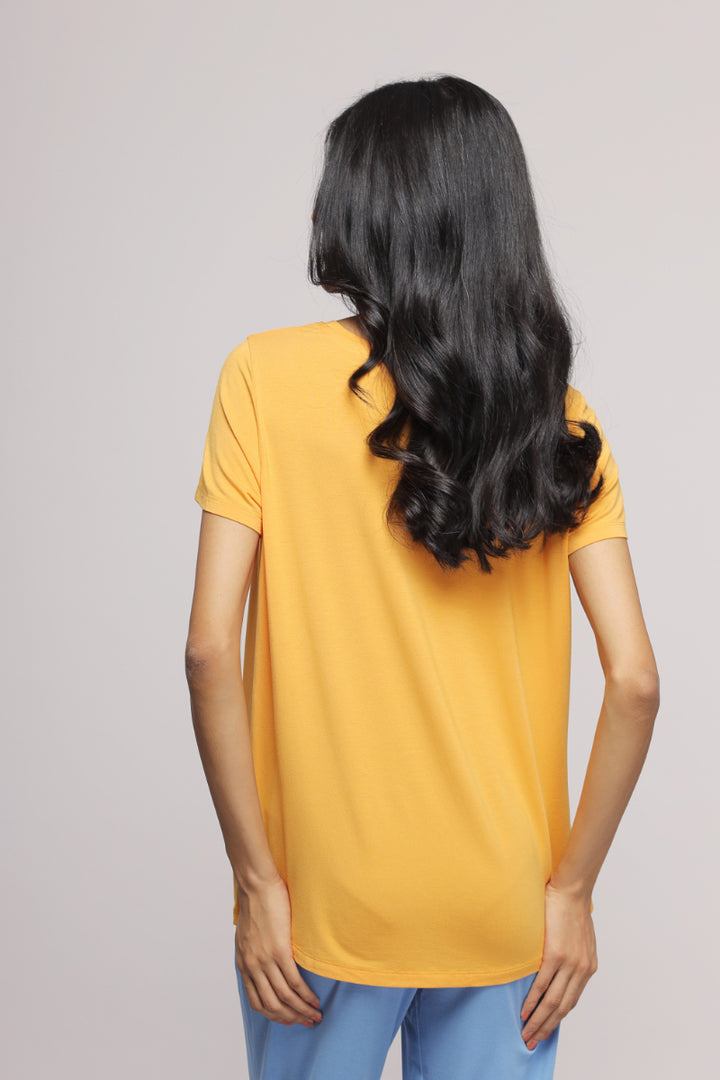 Model showcasing Cozy Blue Straight Lounge Set from the back.