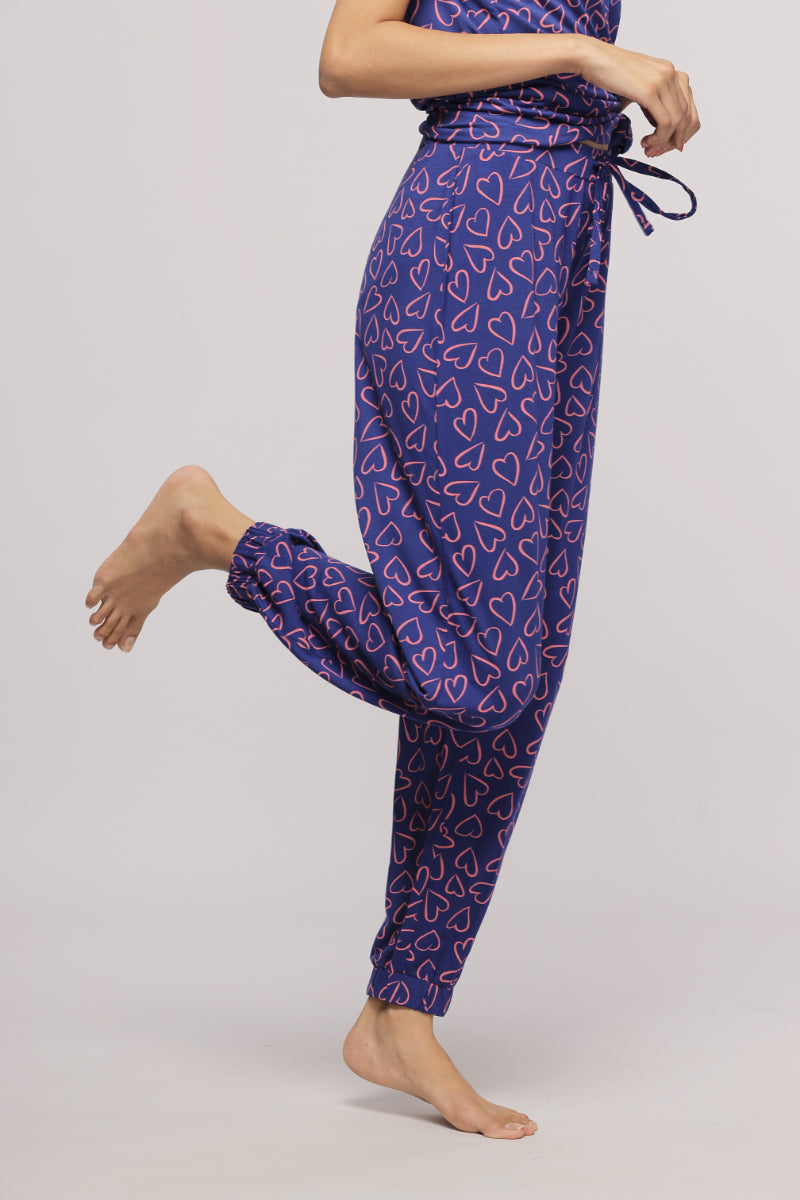 Blue Heart Pajama Set with playful heart design and relaxed fit.