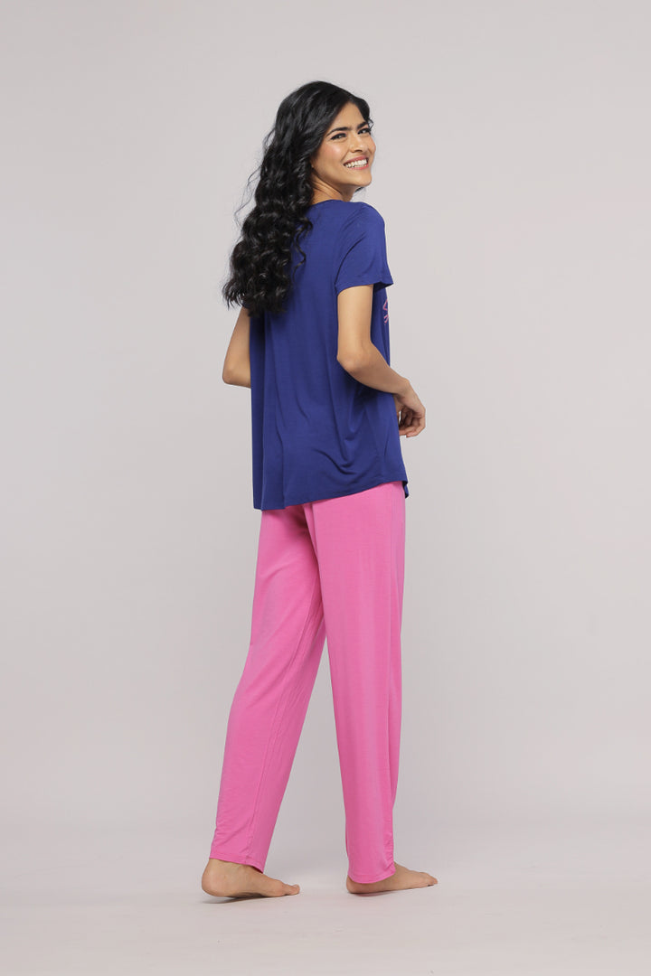 Professional Sleepyhead Straight Pajama Set in vibrant pink and blue.