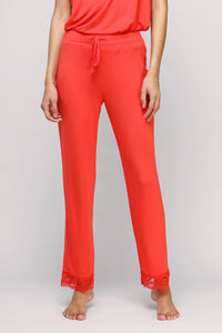 Love Red Piping Pajamas featuring lace trim and comfortable design.