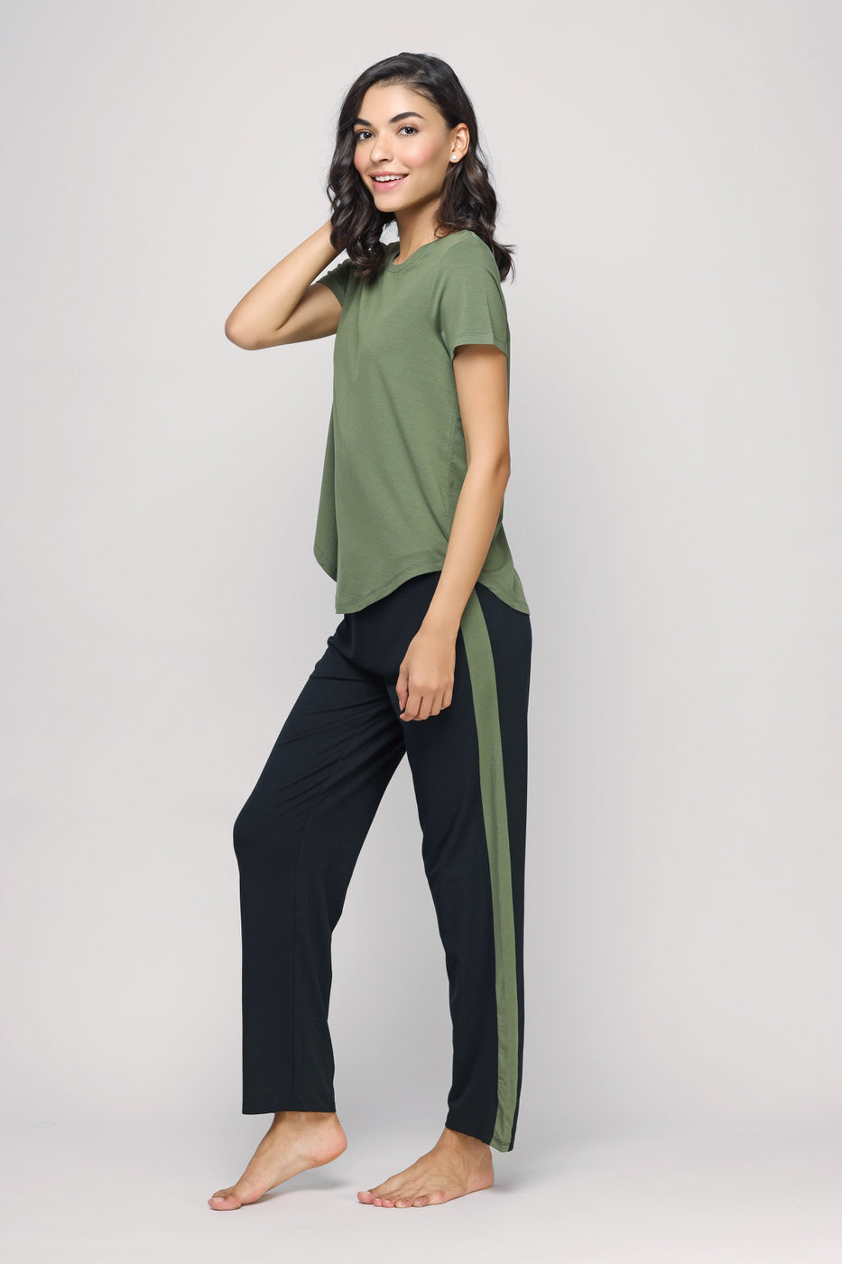 Black Pants with Green Stripe Stylish Bottom by Necesera NeceSera