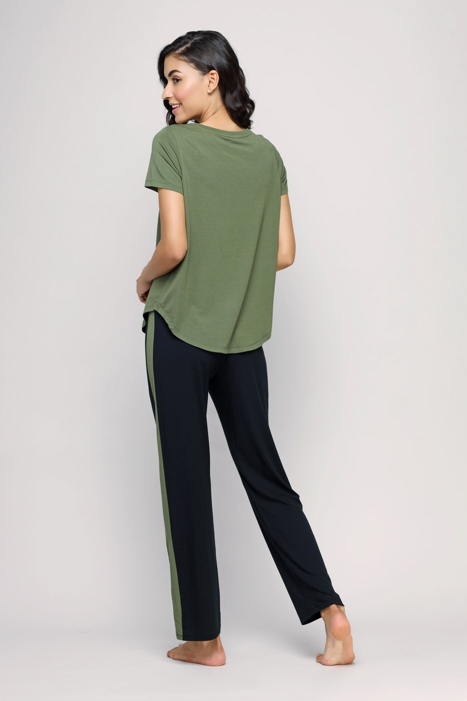 Movement Black Lounge Pant With Side Green Stripe