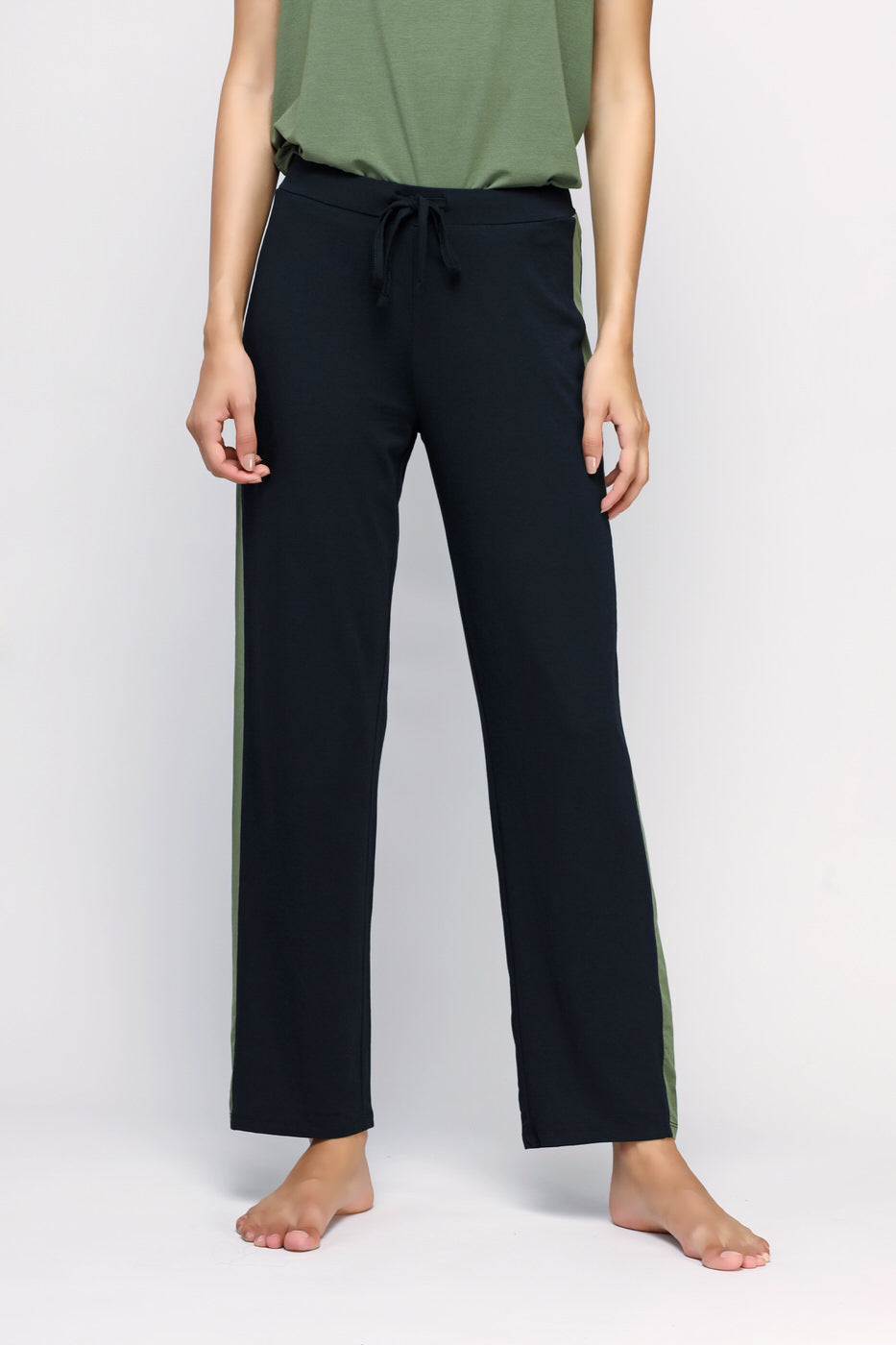 Movement Black Lounge Pant With Side Green Stripe