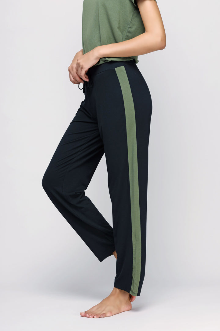 Movement Black Lounge Pant With Side Green Stripe