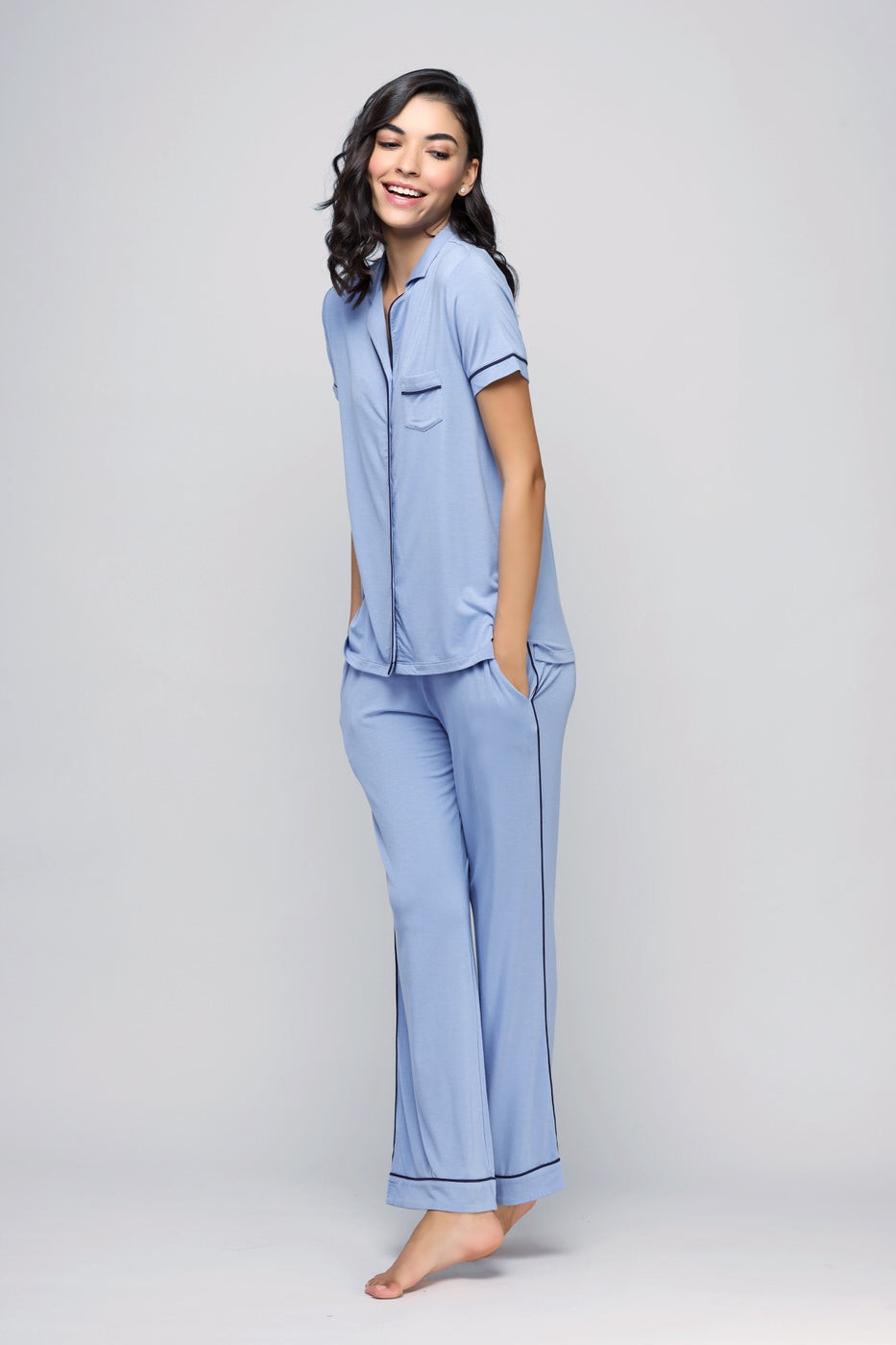 Classic Blue Flared Pajamas Set