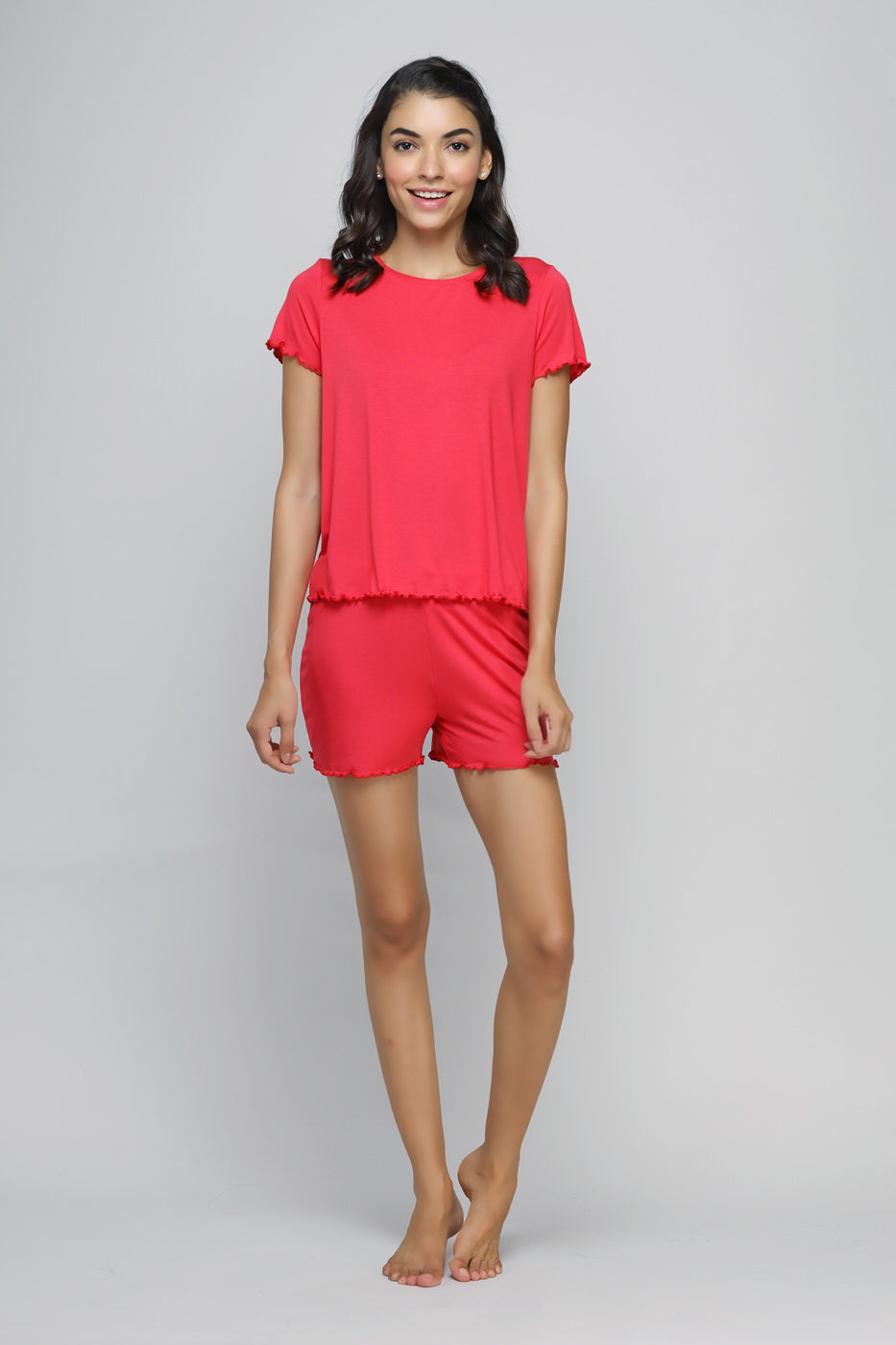 Love Red Frill Shorts Set