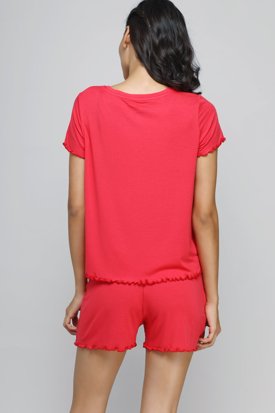 Love Red Frill Shorts Set