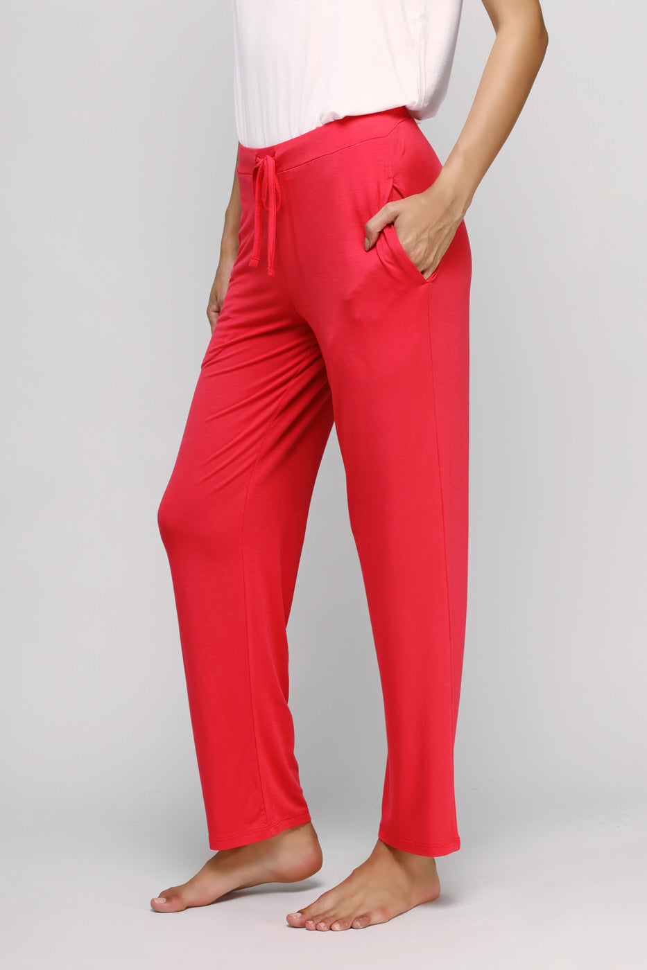 Love Red Straight Lounge Pant, stylish and comfortable with pockets.