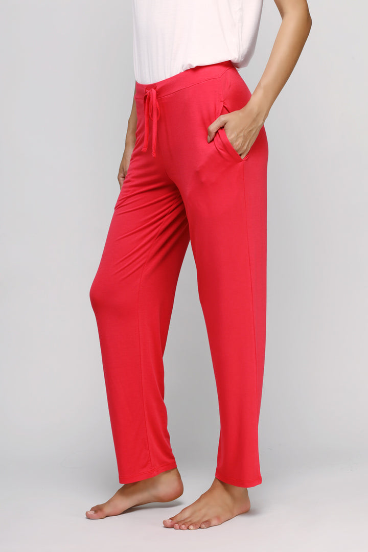 Love Red Straight Lounge Pant, stylish and comfortable with pockets.